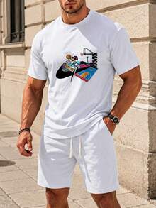 Men Sunflower Graphic Print Short Sleeve Soft Cotton Tee - 白色 - 查看 1