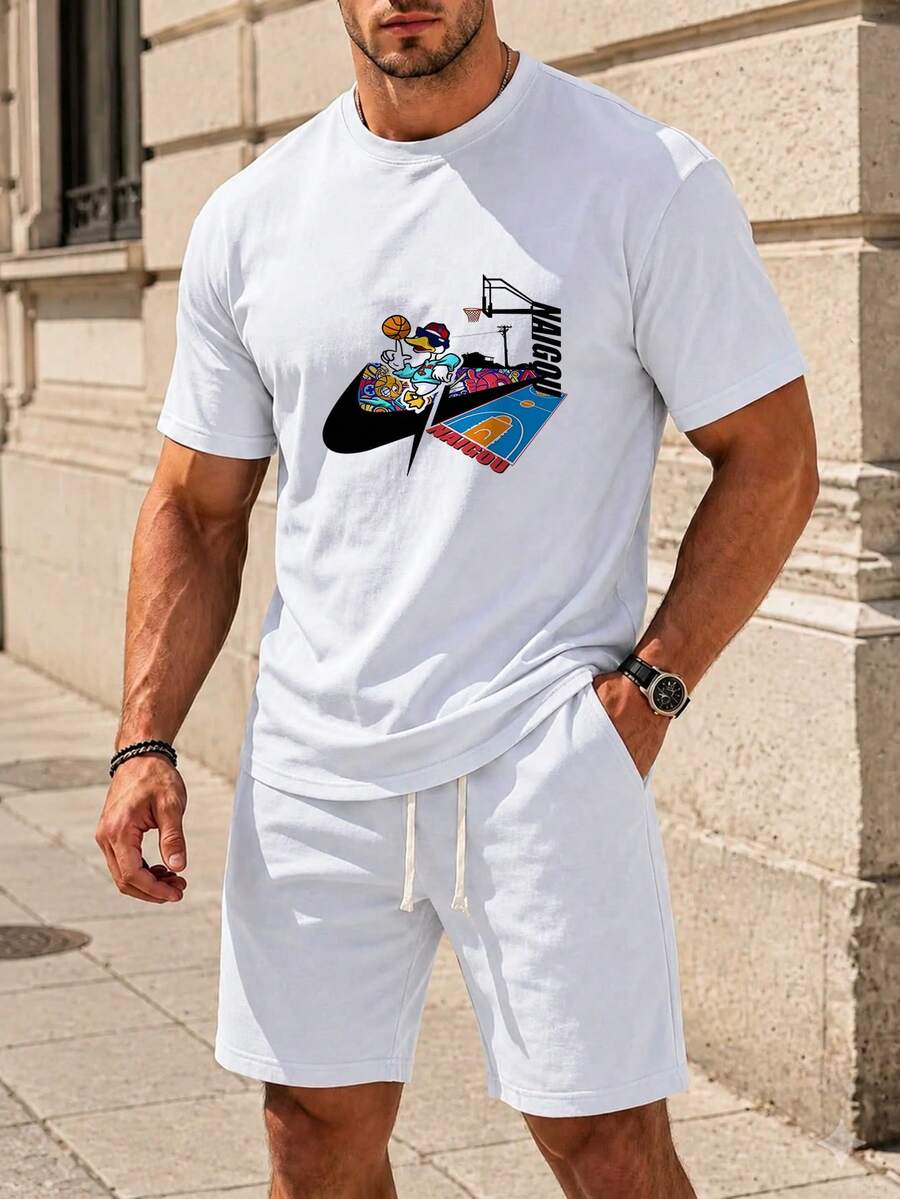 Men Sunflower Graphic Print Short Sleeve Soft Cotton Tee - 白色 - 查看 1