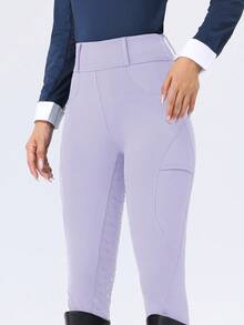 ROYALS MATTINI Women's Solid Color Tight Equestrian Pants, Comfortable Riding Pants With Pockets, Soft Silicone Anti-Slip Riding Pants, Equestrian Competition And Training Gear - Mauve Purple - View 5