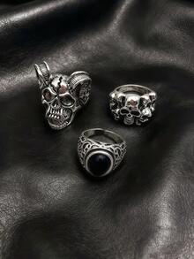10/11pcs/Set Unisex Vintage Punk Hip Hop Ring Set, Personalized Skull Geometric Claw Bat Design, Party Gift Daily Jewelry Accessories - Punk Ring Set - View 3