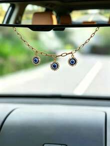 1pc Rhinestone Evil Eye Car Rearview Mirror Hanging Decor, Car Interior Decoration Accessory - A - View 6