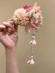 1pc Women's New Sweet Tassel Flower Hair Clip, Side Hair Clip, Half-Up Hairstyle Hair Accessory - Multicolor - View 7