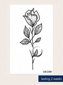 Herbal Juice Semi-Permanent Tattoo Sticker, Minimalist Rose Pattern, 14 Days No Fading, Music Festival Party Gift, Arm Leg Shoulder Neck Collarbone Body Temporary Tattoo Sticker, 1pc/Pack - Blue - View 5