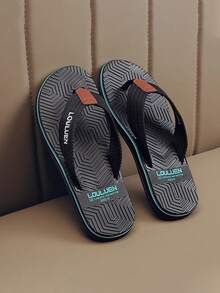 Chanclas planas para hombre con suela de patrón geométrico en bloques de color, diseño de bordes multicapa, ligeras, suaves y versátiles para uso casual en casa, caminar, playa y vacaciones - Negro - Ver 1