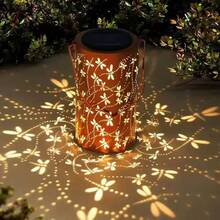 Metal Dragonfly Solar Lantern Light, Waterproof Projection Hanging Solar Light With Handle, Vintage Bronze Outdoor Decorative Light, Automatic Warm Shadow Light, Suitable For Garden, Patio, Yard, Fence, Pathway, Holiday, Wedding, Housewarming Decoration Gift, Solar Path Light, Ground Light, Outdoor Garden Decoration, Balcony Decoration, Outdoor Solar Light, LED Light Strip, Camping Essential - Dragonfly Lantern - View 6