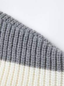 Men's Striped Polo Neck Knit Sweater Fashion Color Block Semi-Open Casual Pullover - Grey - View 5