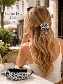 2er Set Haaraccessoires im Fußball-Weltcup-Thema, Damen Outdoor Stirnband und Pferdeschwanz-Scrunchie mit Anhänger, geeignet für Spieltag, Partygeschenke und tägliche Sportbekleidung - A+B - Übersicht 11