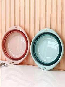 1pc Foldable Silicone Wash Basin, Dorm Essential Collapsible Water Basin, Wall-Mountable Space-Saving, Portable For Home, Bathroom, Travel, Laundry, Skincare, Halloween And Christmas Decoration - Multicolor - View 3