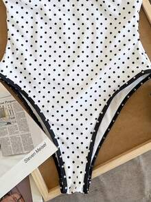 女款優雅春夏海灘度假黑白波點性感細肩帶休閒連身泳衣，適合派對 - 黑與白 - 查看 5