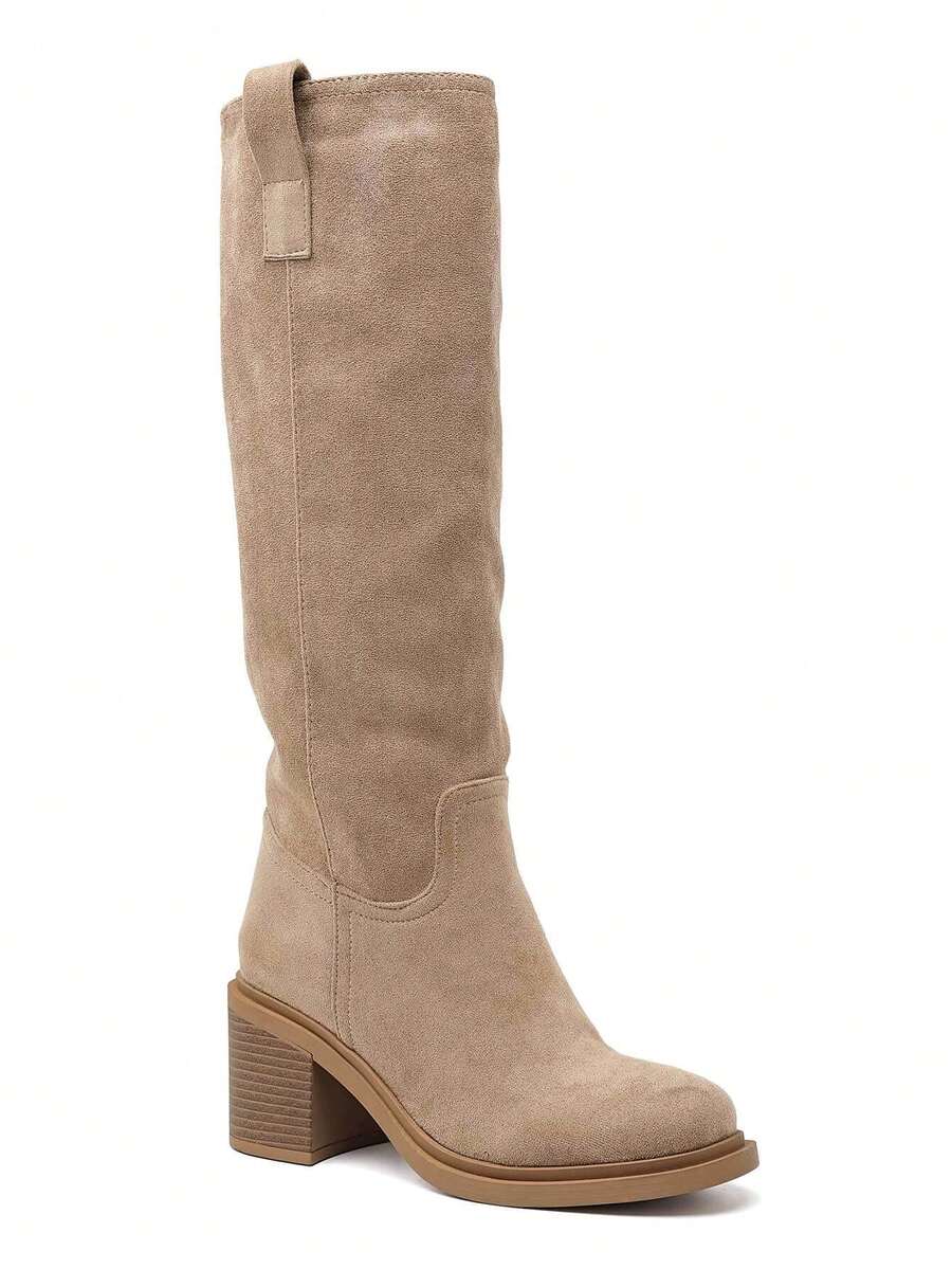 Women's Solid Color Zipper Mid-Calf Boots, Versatile Fashion For Daily Wear - Khaki 2523A-1 - View 1