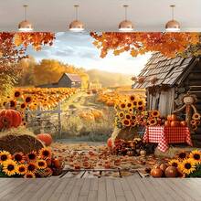 1pc Autumn Farm Harvest Pumpkin & Sunflower Theme Banner, Polyester Material, Suitable For Wedding, Thanksgiving Party, Autumn Harvest Gathering, Autumn Decoration, Birthday, Indoor/Outdoor Decoration, Home Decor, Garden Decor, Universal Theme - A - View 2