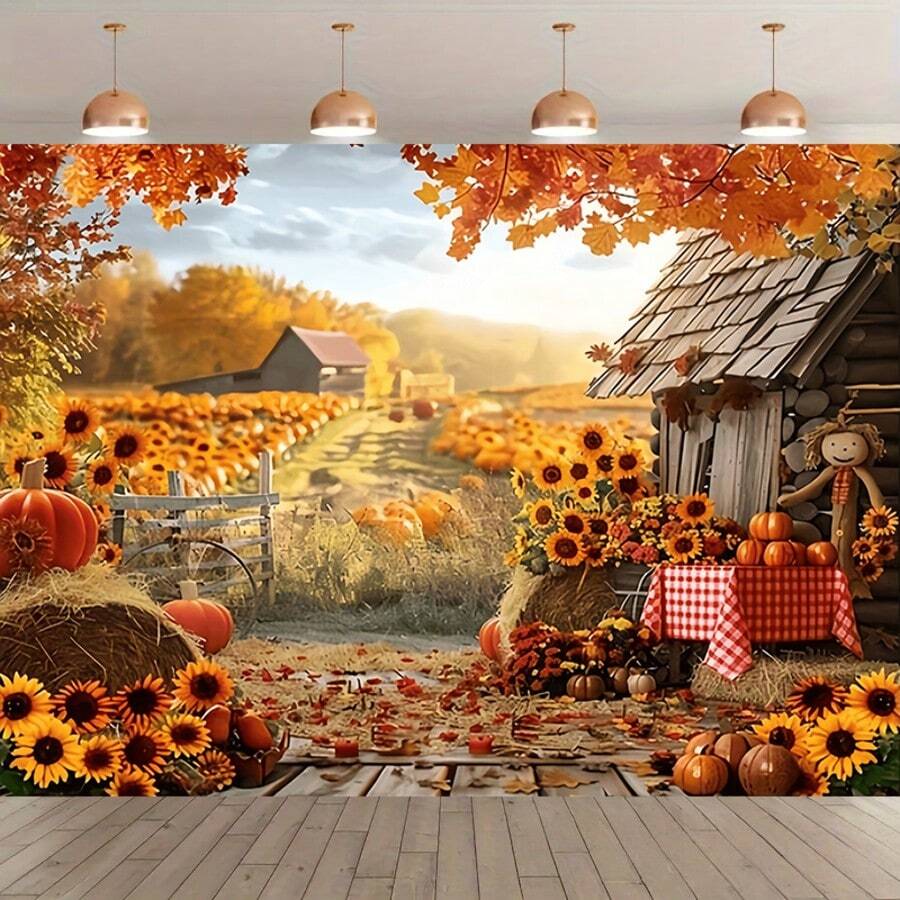 1pc Autumn Farm Harvest Pumpkin & Sunflower Theme Banner, Polyester Material, Suitable For Wedding, Thanksgiving Party, Autumn Harvest Gathering, Autumn Decoration, Birthday, Indoor/Outdoor Decoration, Home Decor, Garden Decor, Universal Theme