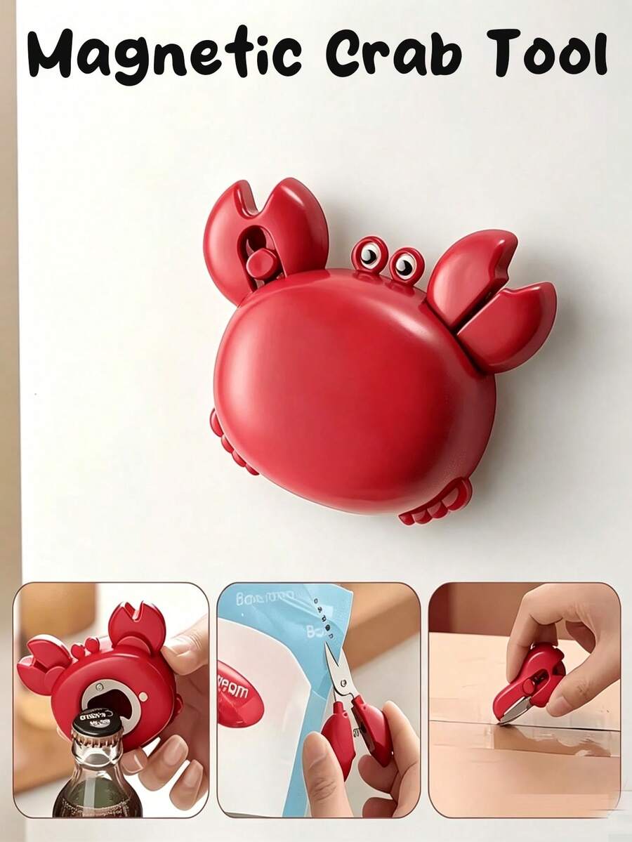 4-In-1 Cute Crab Magnetic Bottle Opener, Multi-Functional Beer Opener Fridge Magnet, With Paper Cutter And Mini Scissors, Kitchen Gadget, Home Essential Cute Tool, Gift For Family And Friends