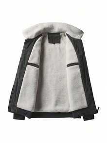 Chaqueta con cremallera, forro de peluche y parche con letra para hombre, otoño/invierno - Gris - Ver 4