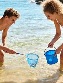 Summer Outdoor Exploration Fishing Net Set With Foldable Portable Bucket And Telescopic Fishing Net, Mini Foldable PVC Water Bucket In Random Color, Lightweight And Easy To Store, Suitable For Beach Exploration, Outdoor Observation, Camping, Travel, Garden Activities - Multicolor - View 3