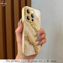 HoBa case 1件金框金條紋大理石紋理手機殼，鋼化玻璃手機殼，相容 iPhone 18、17 Pro Max、16 Pro Max、15 Pro Max、14 Pro Max，韓系時尚趣味手機殼，相容 iPhone 11/12/13/14/15/16/18 Pro Max Plus，優雅設計，男女通用，適合送給女友的聖誕、秋季、生日禮物 - 混合色1 - 查看 5