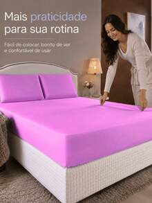 Latu Magazine Jogo Lençol 3 Peças King Queen Casal Solteiro Com Elástico 170 Fios Kit Com Fronha Cama Toque Macio - Lilás - Visão 5