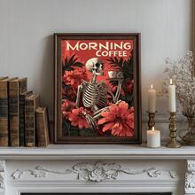 1 peça, Arte de Parede em Tela, Decoração de Parede Emoldurada, Pintura em Tela Vintage com Caveira de Café Bom Dia e Flor Vermelha, Pôster Decorativo Sem Moldura Estilo Gótico Dark Academia Popular, Decoração de Bar de Café, Decoração de Casa Moderna, Decoração de Quarto, Decoração de Dormitório, Decoração de Quarto, Decoração de Sala de Estar, Decoração de Banheiro - Caveira de Café - Visão 7