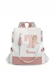 Personalized Custom Name A-Z 26 English Letters Premium Backpack, Fashion Anti-Theft Versatile Large Capacity Travel School Bag, Exquisite Cute Pink Ballet Girl Pattern Fashion Contrast Color Design Lightweight Large Capacity, Perfect For Daily Outings, Work Commute, School - White and Pink - View 17