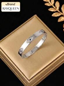 RAYQUEEN 1pc Stainless Steel Personalized Fashion Blue Rhinestone Evil Eye Bohemian Bracelet For Women, Suitable For Holiday Gifts And Daily Wear - Bracelet - View 3