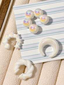 4-Piece C-Ring Non Ear Hole Clip Earrings Earbone Clip Transparent Fashion Design Sense Simple High-End Earring Set - White - View 4