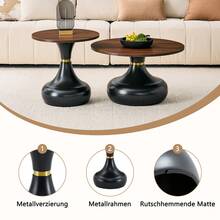 Boho-Style Coffee Table Set (2-Piece)/Melamine Tabletop, Coffee Table With Metal Base/Rustproof And Stable, Stackable/Suitable For Living Room, Bedroom And Office - Walnut Wood + Black - View 10
