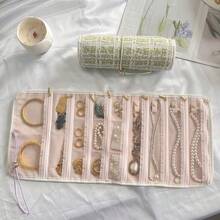 1pc Tweed Portable Jewelry Roll Travel Foldable Necklace & Earring Storage Bag Multi-Layer Jewelry Organizer Suitable As Birthday Gift - Multicolor - View 12