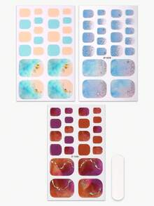 Beauty Sticker 3入組海洋漸層腳趾甲貼片，亮片水鑽夏季腳趾甲貼紙，易貼貼，適合女士度假旅行與舞會DIY美甲 - 彩色 - 查看 5