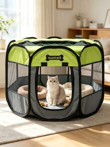 1 Piece Pet Playpen, Breathable And Visible Mesh, Double Zipper Closure, Waterproof And Wear-Resistant Fabric, Foldable For Easy Storage, Suitable As Maternity Enclosure For Both Cats And Dogs - Random Color - View 1