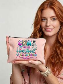 Modisches CNA Muster Handtaschen Set, inklusive Make-up Tasche, geeignet für Frauen - Krankenschwester Thema große Kapazität Reise Aufbewahrungstasche, Pendler Schultertasche, mit festem Schultergurt, Stoffmaterial, empfohlene Handwäsche - Schwarz, Make-up Tasche, Handtasche, Schlafzimmer Dekoration, Zurück zur Schule - Verschiedenfarbig - Übersicht 10
