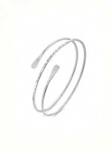 4pcs/Set Minimalist Metal Arm Cuff Bracelets, Adjustable Arm Rings, Suitable For Daily Wear, Street Style And Vacation - Silver - View 4