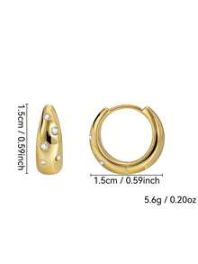 18K Gold Plated Chunky Teardrop Huggie Hoop Earrings, Pave Dot Zirconia Click Hoops Modern Daily Jewelry For Women - Gold 2 - View 6