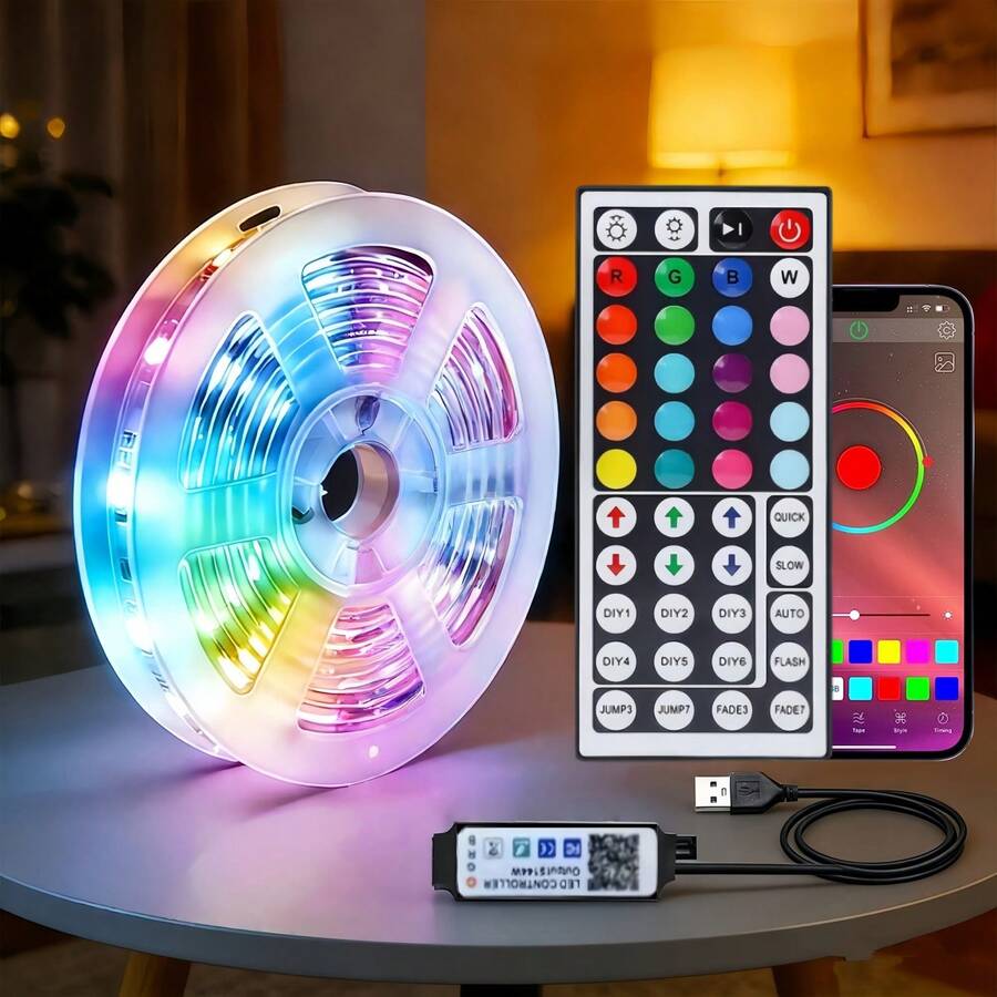 Bedroom RGB LED Light Strip, Application Controlled Multi-Color Lighting, Perfect For Christmas And Home Decoration. The Light Strip Effect Creates A Vibrant Atmosphere, Application Controlled Lighting, USB Connection, TV LED Lights
