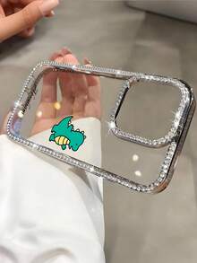 1 Fashionable Four Sided Shiny Diamond Transparent Phone Case With Small Dinosaur Pattern Customizable Name Electroplated Silver Luxurious Shiny Diamond Transparent Phone Case Compatible With IPhone 16e/17 Pro Max/15 Pro Max/14 Plus/13 Pro And Other Models Suitable As A Gift For Friends - Silver - View 12