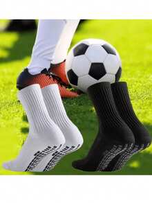 6 Pairs Anti-Slip Football/Sports Socks, With Grip Dots, Thick Terry Bottom, Suitable For Running, Football, Basketball - Black and White - View 9