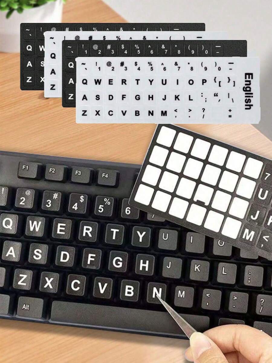 2/1pc Black Matte Reusable Paper Keyboard Stickers With White Letters, Suitable For Laptop, Computer And Desktop Keyboard - No Glue Needed, Laptop Stickers - View 1