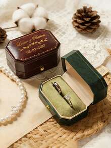 Caja de Anillo Personalizada, Caja de Anillo de Compromiso de Boda Personalizada, Regalo de Aniversario de Boda, Caja de Anillo con Inicial Personalizada - Multicolor - Ver 7