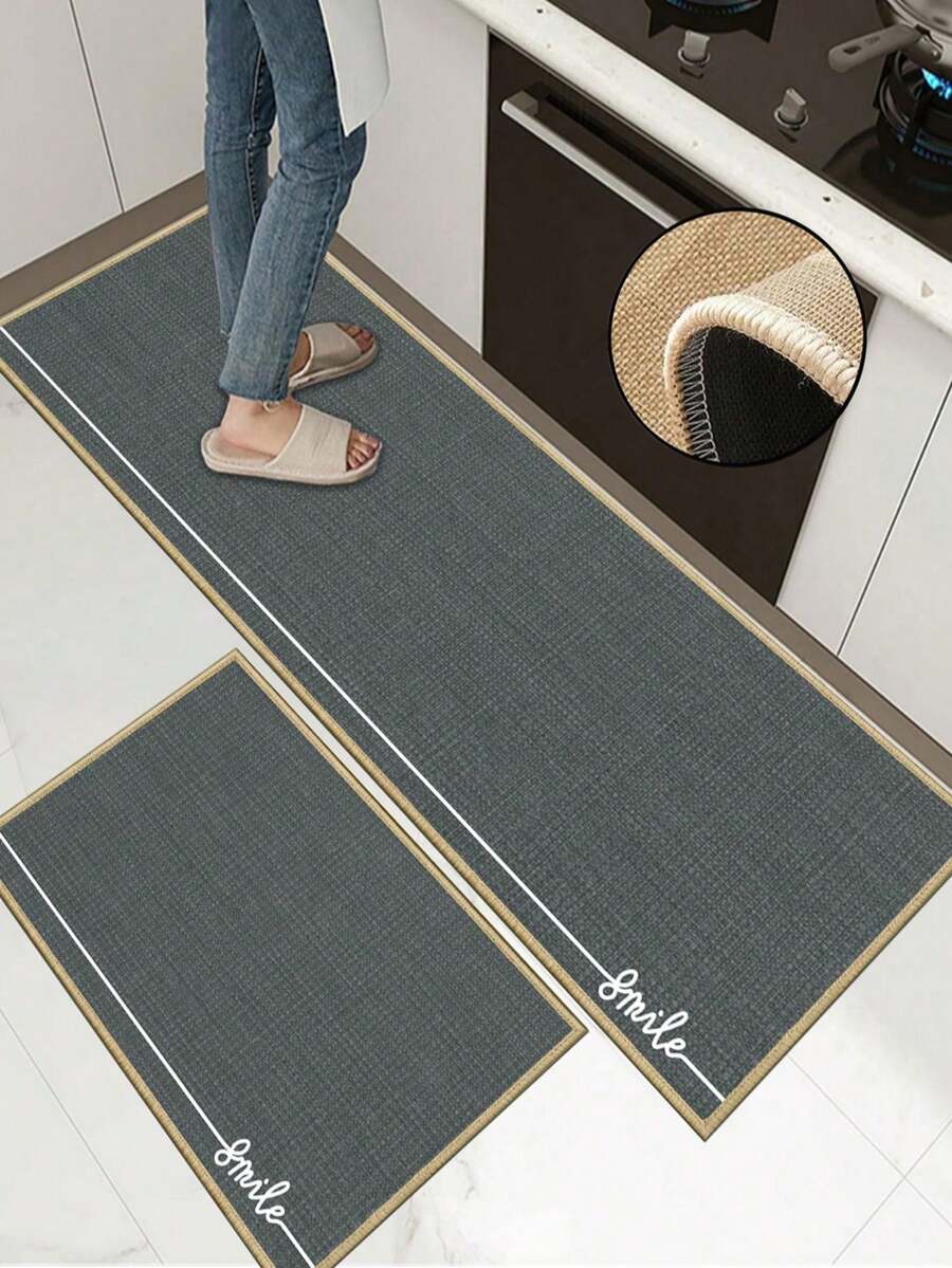 1pc Solid White Letter Pattern Rubber Soft Mat, Absorbent And Easy To Clean, Suitable For Kitchen, Bathroom And Other Areas, All Season Use - Multicolor - View 1