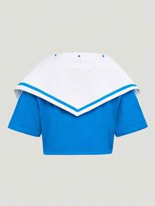 Adidas Women's DCE BOX TEE Knit Polo Shirt With Collar Short Sleeve TKZ4180 - Blue and White - View 2
