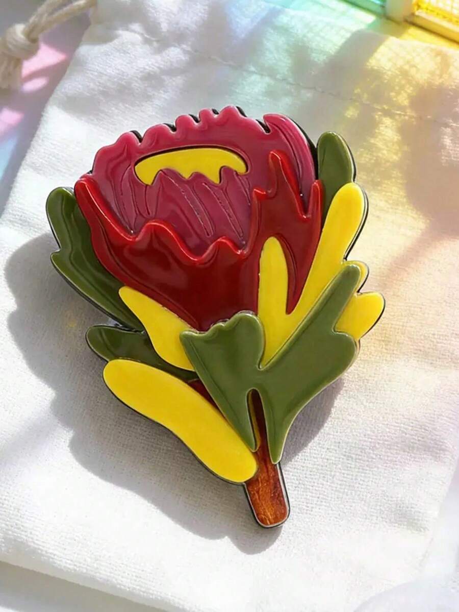 1pc Women's Romantic Handmade Colorful Floral Acrylic Brooch, Spring/Summer New Flower Accessory, Vacation Party Outfit Brooch Pin Gift - Multicolor - View 1