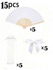 15/12/9/3件組 白色摺疊紙扇附白色緞帶蝴蝶結，婚禮派對小禮品，婚禮手扇，優雅白色可摺疊紙扇，新娘婚禮禮物，伴娘裝飾扇，拍照道具，婚禮座位裝飾 - 白色 - 查看 12
