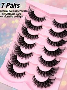 7 Pairs D Curl Russian Faux Mink Strip Lashes, Thick Curly Fluffy Wispy Cat-Eye False Eyelashes, Eye Lifting Full Volume Lashes To Lengthen Outer Eye Corners, Cosy Lightweight Lashes For Starters, Perfect For Everyday, Holiday And Party Make-Up - Pink - View 3