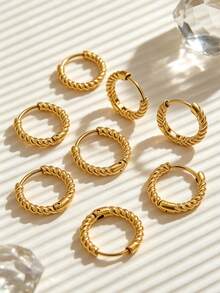 6 piezas de pendientes de aro retorcidos en dorado y plateado, con cierre de resorte de acero inoxidable 304 para hacer joyas de oreja DIY - pendientes - Ver 1