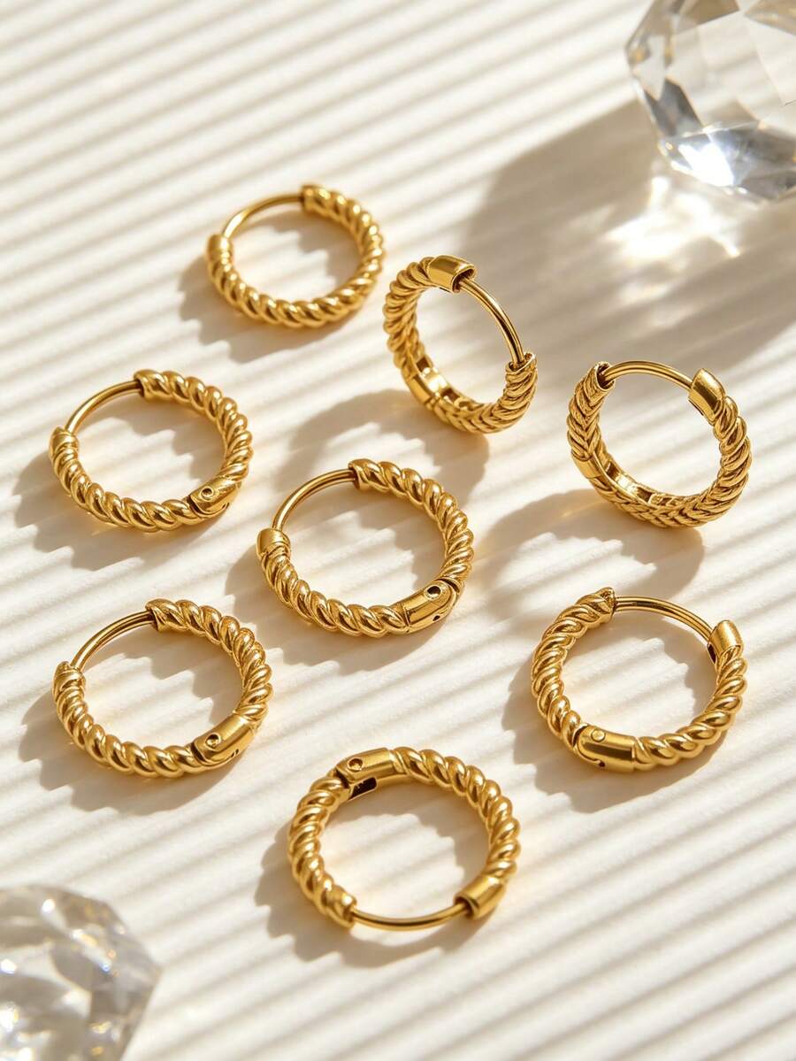 6 piezas de pendientes de aro retorcidos en dorado y plateado, con cierre de resorte de acero inoxidable 304 para hacer joyas de oreja DIY - pendientes - Ver 1