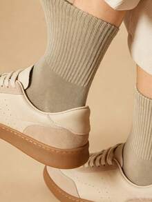 5 Pairs Men's Mid-Calf Socks, Spring/Autumn, Sweat-Absorbent, Breathable, Sports, Black Long Socks, Minimalist Design, Elastic Waist, Non-Slip, Comfortable - Multicolor - View 3