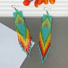 AHAYA Bohemian Handmade Glass Beaded Geometric Tassel Dangle Earrings, Casual Versatile Accessory For Daily Wear And Vacation, Holiday Gift For Women - Geometry - View 12