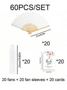 3-60支装优雅折叠手扇套装，包含感谢卡和礼品袋，新娘竹扇，是伴娘礼物、婚礼装饰、派对、活动和夏季配饰的理想之选。 - 彩色 - 查看 21