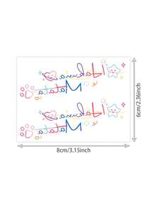 1pc Macaron Color Cartoon Heart Paw Print Star Handwritten Double Line Horizontal Pattern Temporary Tattoo Sticker, Realistic Fake Tattoo Design, Suitable For Daily Bachelorette Party Favors, Music Festivals, Gaming, Graduation Gifts, Lasts 3-5 Days - Multicolor - View 6