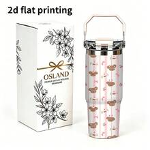 1个900毫升紫粉色玫瑰蝴蝶结图案不锈钢水瓶，大容量冰茶杯带把手盖，便携式户外旅行杯，适合居家、办公使用，也是送给亲朋好友的圣诞礼物。 - 彩色 - 查看 9