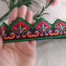 1 Yard Triangle Embroidered Tassel Fabric Strip, 1.88 Inches Wide, Rich Colors, Unique And Complex Design, Suitable For Clothing Collar, Cuffs, Belt, Performance Costume, Holiday Party Dress, Luggage Accessory, Beautiful Handmade DIY/Sewing - Iron-On Craft, Fashionable Handmade Fabric, Lace Trim - Green - View 5